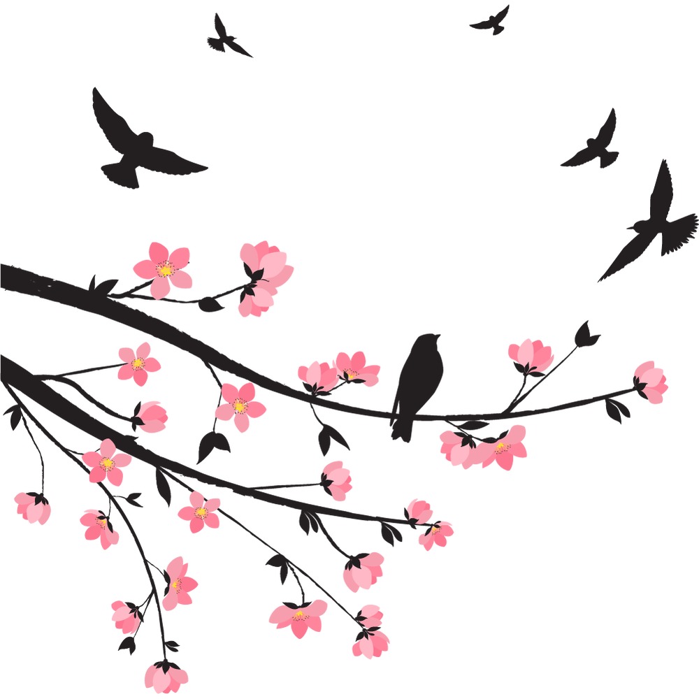 Bird Branch Pink Cherry Blossom Wall Sticker WS-44712 